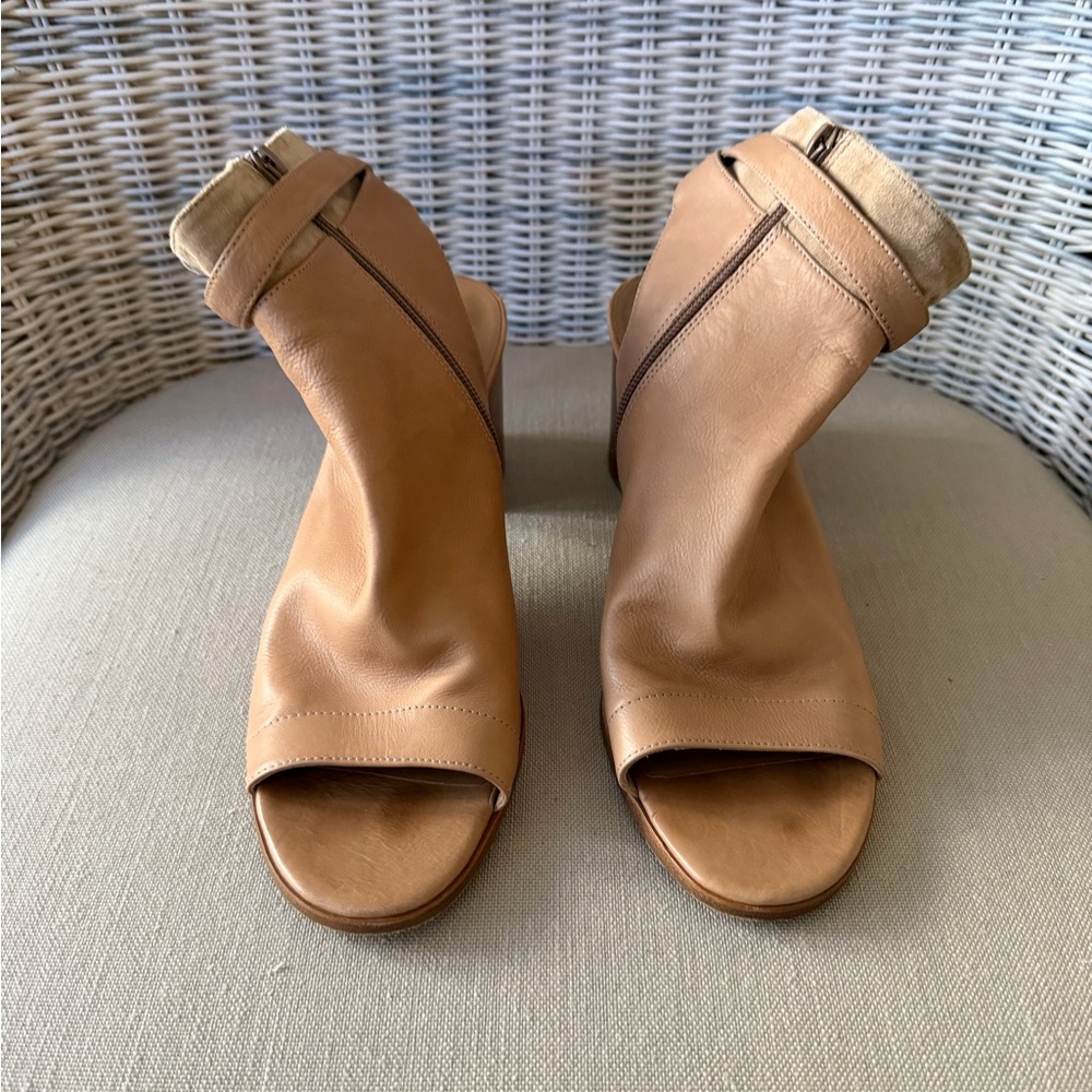 Vince Tan Leather Open-Toe Mules